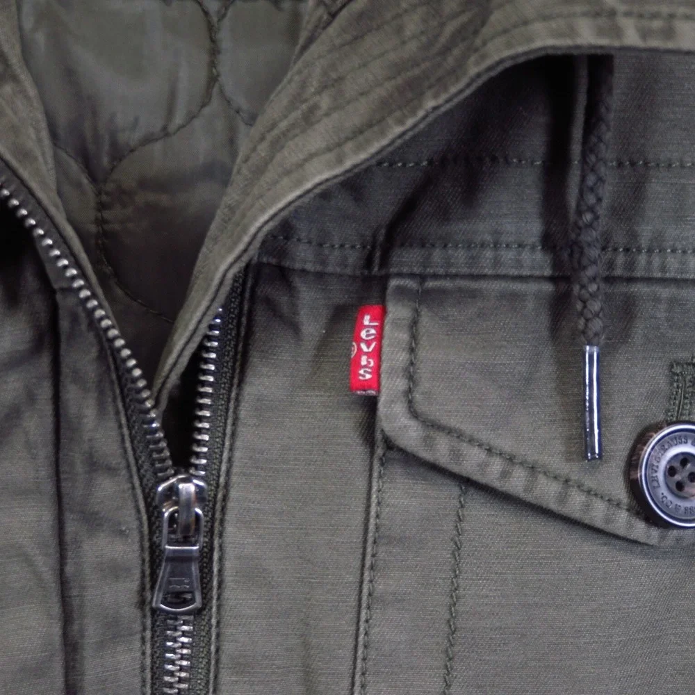 Levi Quilt Lined Canvas Jacket Insulated Hooded Anorak Zip Up M 38 Chest Strauss